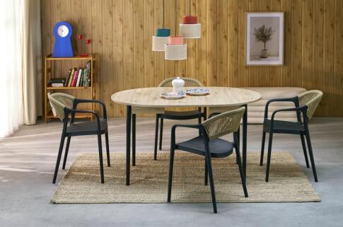 Стол обеденный HALMAR PIVOT дуб артизан/черный 102-142/102