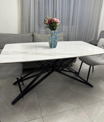 Стол обеденный HALMAR ALFREDO белый мрамор/черный 160-240/91