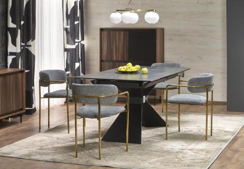 Стол обеденный HALMAR LUCIANO синий мрамор/черный 180-230/90