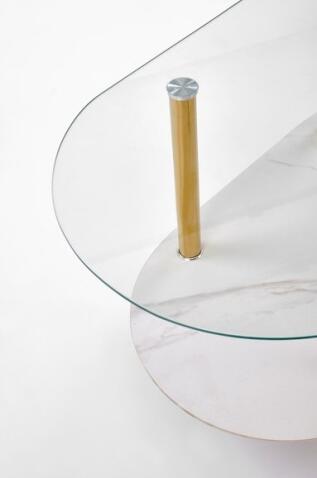 Стол журнальный HALMAR DUCAT белый мрамор/прозрачный/золотой