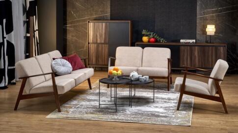 Диван HALMAR MILANO 2S tap. Castel 15 бежевый/орех