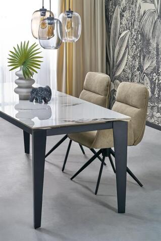 Стол обеденный HALMAR FELIX белый мрамор/черный 141-201/81