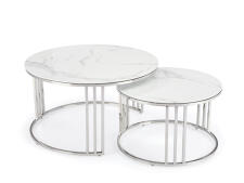 Комплект HALMAR MERCURY 2 (2 стола журнальных) белый мрамор/серебристый