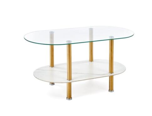 Стол журнальный HALMAR DUCAT белый мрамор/прозрачный/золотой