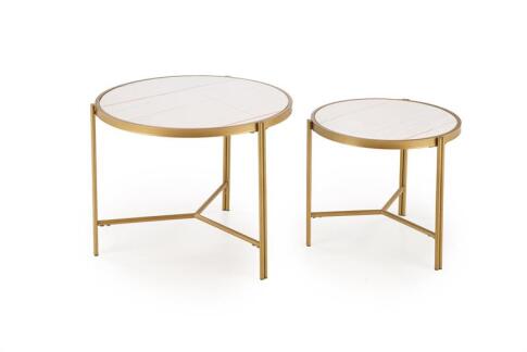 Комплект HALMAR FATIMA (2 стола журнальных) белый мрамор/золотой
