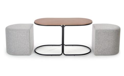 Комплект HALMAR PAMPA (стол журнальный + 2 пуфа) орех/черный, серый