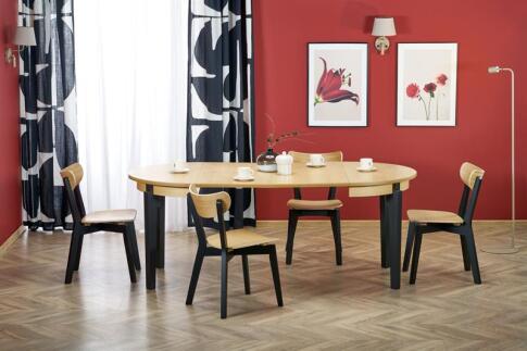 Стол обеденный HALMAR SORBUS дуб натуральный/черный 100-200/100