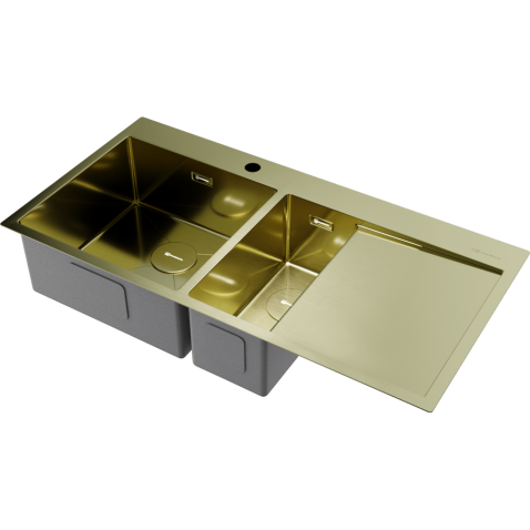 Кухонная мойка из нержавейки Omoikiri Akisame 100-2-LG-L светлое золото