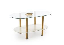 Стол журнальный HALMAR DUCAT белый мрамор/прозрачный/золотой