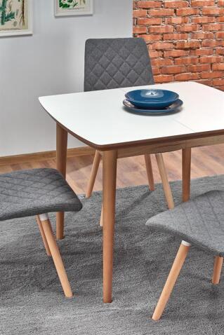 Стол обеденный HALMAR BARRET белый матовый/дуб лефкас 90-190/80