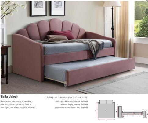 Кровать SIGNAL BELLA Velvet Bluvel 52 античный розовый 90/200