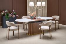 Стол обеденный HALMAR GIBSON белый мрамор/орех/золотой 160-220/90