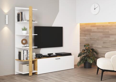 Тумба МК Стиль TECHNO TV-001 дуб крафт золотой/белый