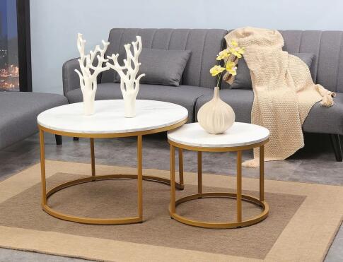 Комплект SIGNAL DION (2 стола журнальных) белый мрамор/золотой