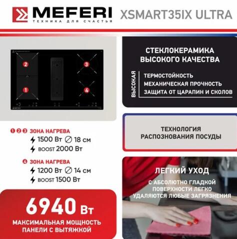 Варочная панель индукционная с вытяжкой MEFERI XSMART35IX ULTRA