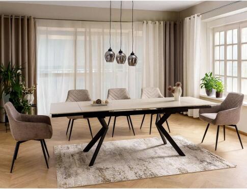 Стол обеденный SIGNAL NORTON травертин/черный 160-240/90