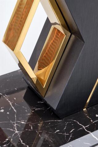 Стол обеденный HALMAR VINCENZO белый мрамор/черный/золотой 160-200/90