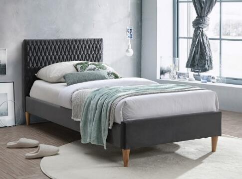 Кровать SIGNAL AZURRO Velvet Bluvel 14 серый/дуб 90/200