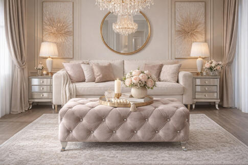 Пуф SIGNAL HESTIA Velvet Bluvel 28 бежевый/серебряный 100/46/50