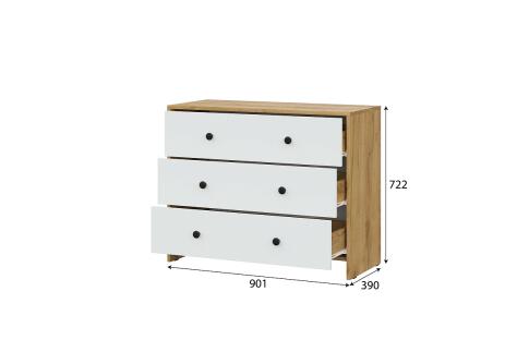 Комод NN Мебель (МС Дольче К) 3 ящика Дуб Золотой/Белый
