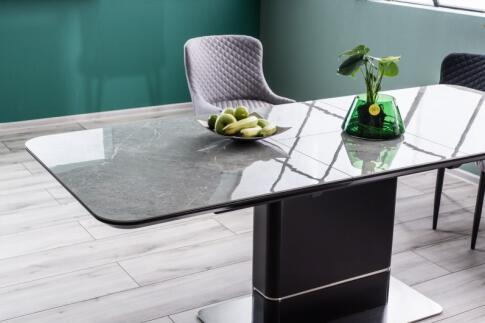 Стол обеденный SIGNAL PALLAS Ceramic 160 серый мрамор/черный матовый 160-210/90
