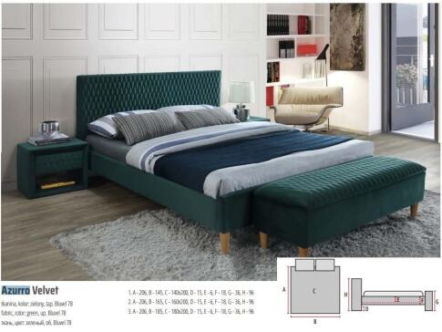 Кровать SIGNAL AZURRO Velvet Bluvel 78 зеленый/дуб 160/200