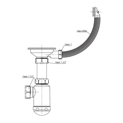 Сифон GRAND 3 1/2" с круглым переливом и винтом Эконом