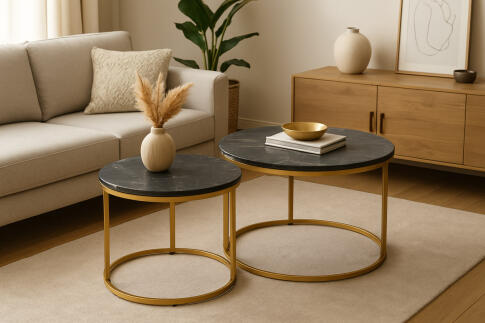 Комплект SIGNAL DION (2 стола журнальных) черный мрамор/золотой