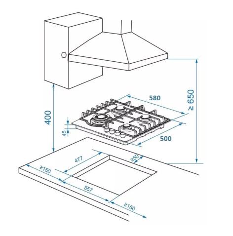 Поверхность газовая ZORG TECHNOLOGY HAG63 FDW gray
