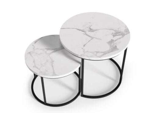 Комплект HALMAR OREO (2 стола журнальных) белый мрамор/черный