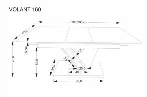 Стол обеденный HALMAR VOLANT 160 черный мрамор/дуб золотой 160-200/90
