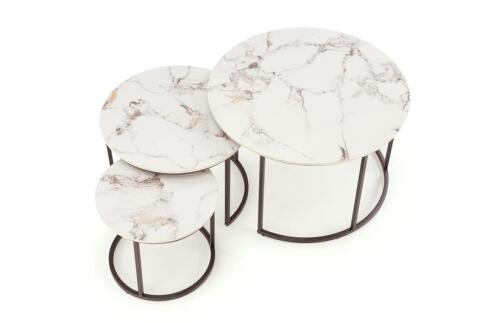 Комплект HALMAR GILDA (3 стола журнальных) белый мрамор/черный