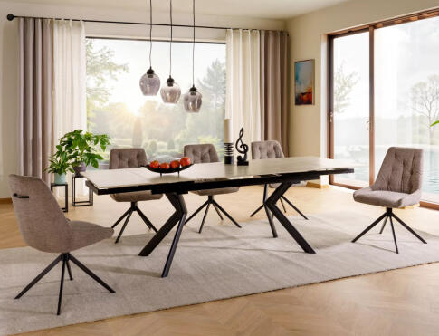 Стол обеденный SIGNAL NORTON травертин/черный 160-240/90