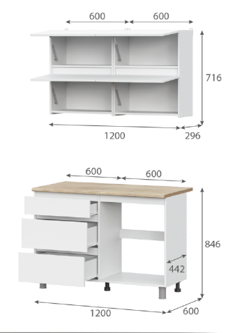 Кухонный гарнитур NN Мебель "Токио" Серия 3 (1,2 м) Белый текстурный/Дуб Сонома