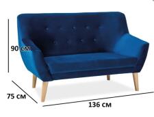 Диван SIGNAL NORDIC 2 Velvet Bluvel 86 темно-синий/бук