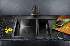 Кухонная мойка из нержавейки Omoikiri Akisame 78-2-GM-L вороненая сталь
