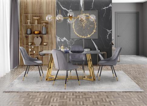 Стол обеденный HALMAR KONAMI черный мрамор/золотой 160/90