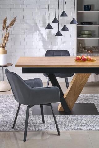 Стол обеденный HALMAR FANIS натуральный/черный 160-220/90