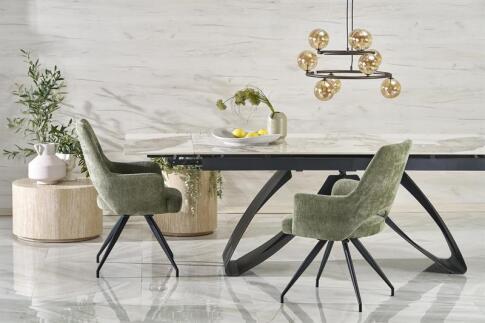 Стол обеденный HALMAR HILARIO белый мрамор/черный 180-260/90