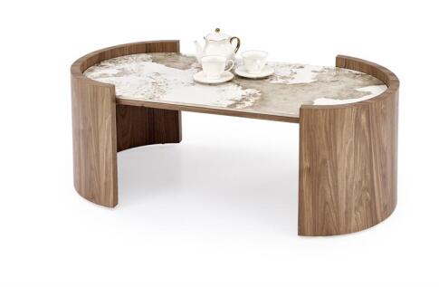 Стол журнальный HALMAR NICOSIA бежевый мрамор/орех 121/61