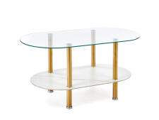 Стол журнальный HALMAR DUCAT белый мрамор/прозрачный/золотой