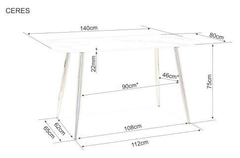 Стол обеденный SIGNAL CERES эффект белого мрамора/золотой 140/80