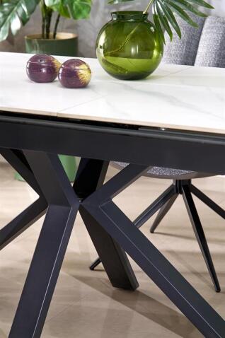 Стол обеденный HALMAR PLATAN белый мрамор/черный 140-180/85