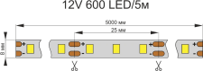 Лента светодиодная 2835, 120 LED/м, 12V, 9,6W/м, 8 мм, IP20, нейтральный белый, AQ