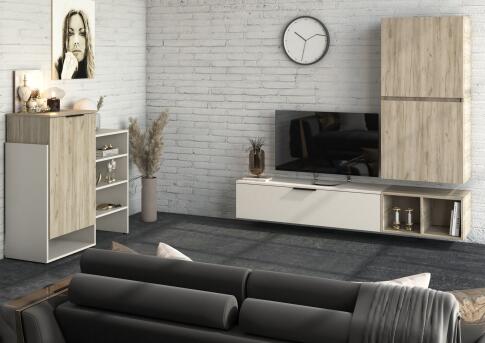 Стенка МК Стиль БОХО НМ-001 ЛДСП дуб крафт серый/кашемир