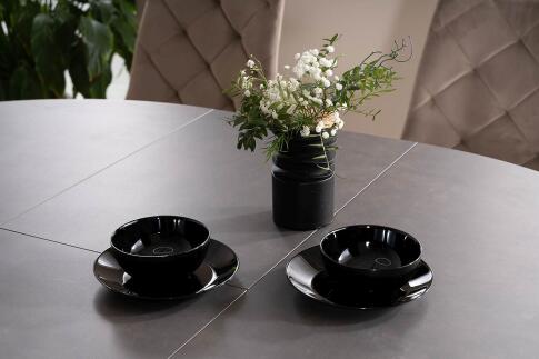 Стол обеденный SIGNAL PORTO Ceramic темно-серый мрамор/черный мат 120-160/120