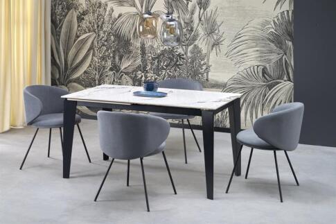 Стол обеденный HALMAR FELIX белый мрамор/черный 141-201/81