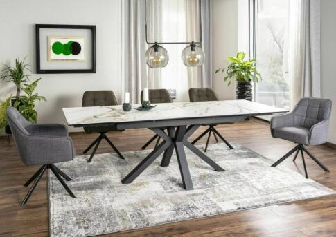 Стол обеденный SIGNAL COLUMBUS Amber Bianco белый/черный 160-240/90