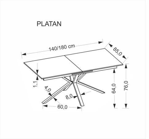 Стол обеденный HALMAR PLATAN белый мрамор/черный 140-180/85