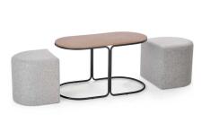 Комплект HALMAR PAMPA (стол журнальный + 2 пуфа) орех/черный, серый